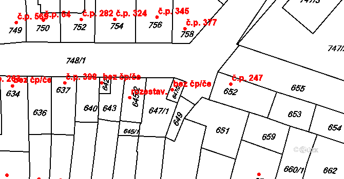 Brno 43938825 na parcele st. 647/2 v KÚ Tuřany, Katastrální mapa