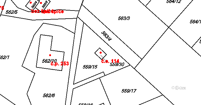 Poříčí 114, Boršov nad Vltavou na parcele st. 559/30 v KÚ Boršov nad Vltavou, Katastrální mapa