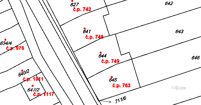 Nivnice 749 na parcele st. 644 v KÚ Nivnice, Katastrální mapa