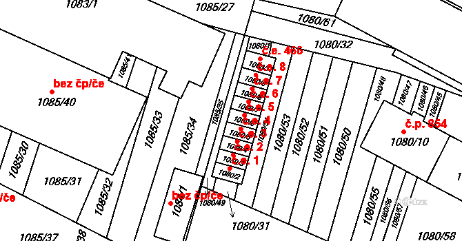 Bučovice 5 na parcele st. 1080/6 v KÚ Bučovice, Katastrální mapa