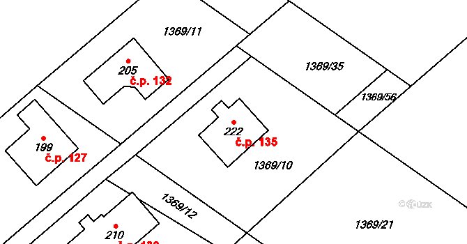 Jabloňov 135 na parcele st. 222 v KÚ Jabloňov u Velkého Meziříčí, Katastrální mapa