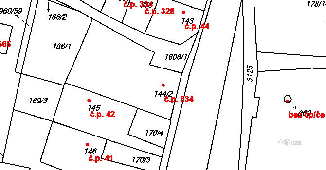 Milevsko 534 na parcele st. 144/2 v KÚ Milevsko, Katastrální mapa