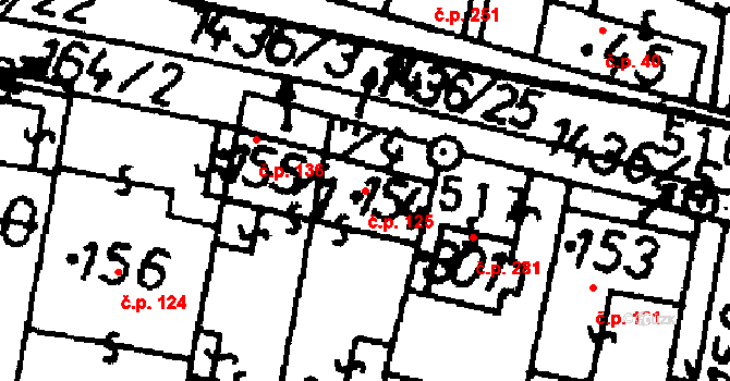 Bernartice 125 na parcele st. 154 v KÚ Bernartice u Milevska, Katastrální mapa