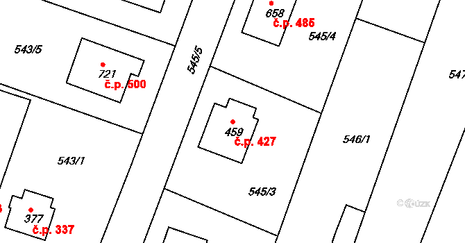 Kaznějov 427 na parcele st. 459 v KÚ Kaznějov, Katastrální mapa