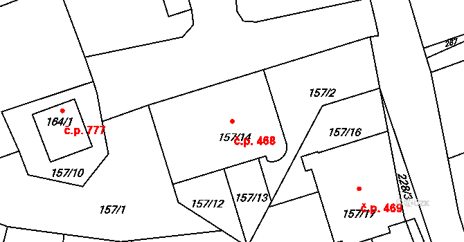 Průhonice 468 na parcele st. 157/14 v KÚ Průhonice, Katastrální mapa