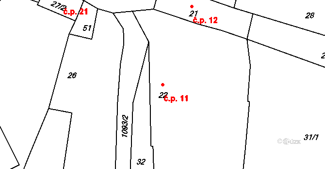 Borovy 11 na parcele st. 22 v KÚ Borovy, Katastrální mapa