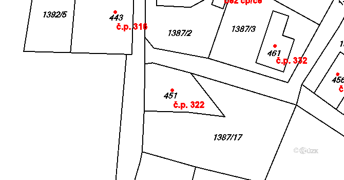 Lipová 322 na parcele st. 451 v KÚ Lipová u Šluknova, Katastrální mapa