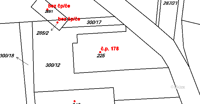 Bezděkov nad Metují 178 na parcele st. 225 v KÚ Bezděkov nad Metují, Katastrální mapa