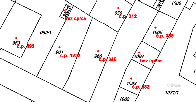 Holice 345 na parcele st. 960 v KÚ Holice v Čechách, Katastrální mapa