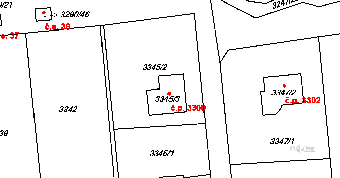 Martinov 3300, Ostrava na parcele st. 3345/3 v KÚ Martinov ve Slezsku, Katastrální mapa