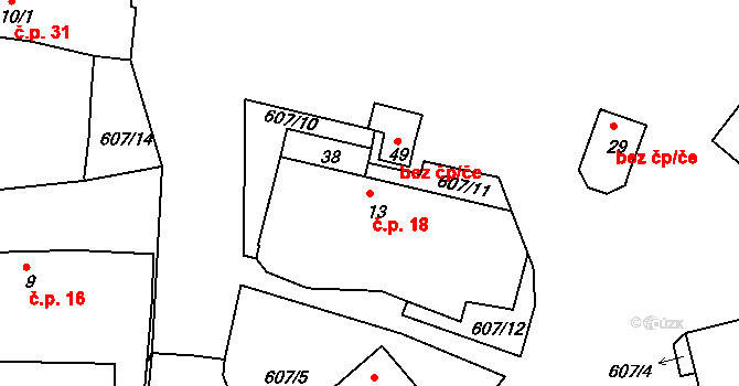 Žitná 18, Hracholusky na parcele st. 13 v KÚ Žitná u Netolic, Katastrální mapa