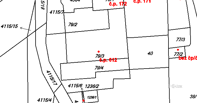 Počátky 612 na parcele st. 79/3 v KÚ Počátky, Katastrální mapa