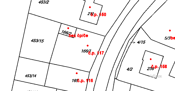 Lužany 117 na parcele st. 166/1 v KÚ Lužany u Přeštic, Katastrální mapa