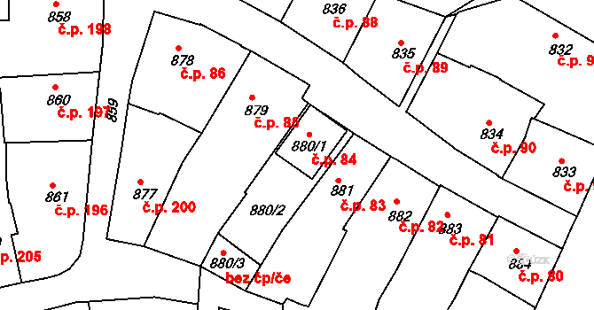 Kamenice nad Lipou 84 na parcele st. 880/1 v KÚ Kamenice nad Lipou, Katastrální mapa