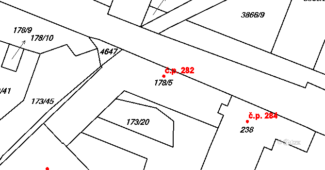 Lenešice 282 na parcele st. 178/5 v KÚ Lenešice, Katastrální mapa