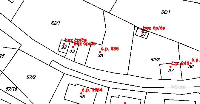 Světlá nad Sázavou 836 na parcele st. 33 v KÚ Dolní Bohušice, Katastrální mapa