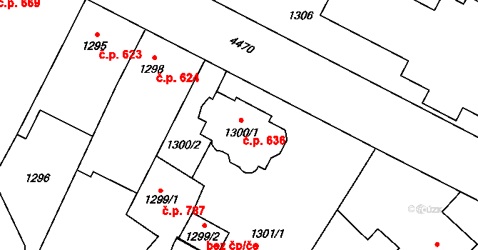 Chotěboř 636 na parcele st. 1300/1 v KÚ Chotěboř, Katastrální mapa