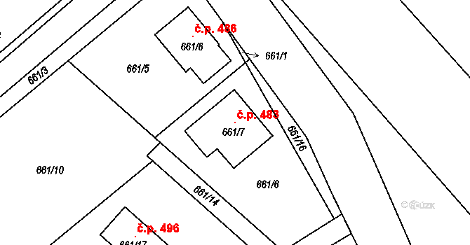 Svatava 483 na parcele st. 661/7 v KÚ Svatava, Katastrální mapa