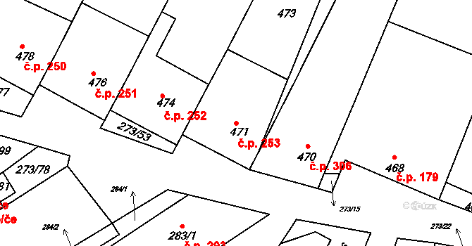 Sedlec 253 na parcele st. 471 v KÚ Sedlec u Mikulova, Katastrální mapa