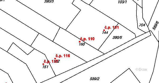 Tučapy 110, Holešov na parcele st. 160 v KÚ Tučapy u Holešova, Katastrální mapa