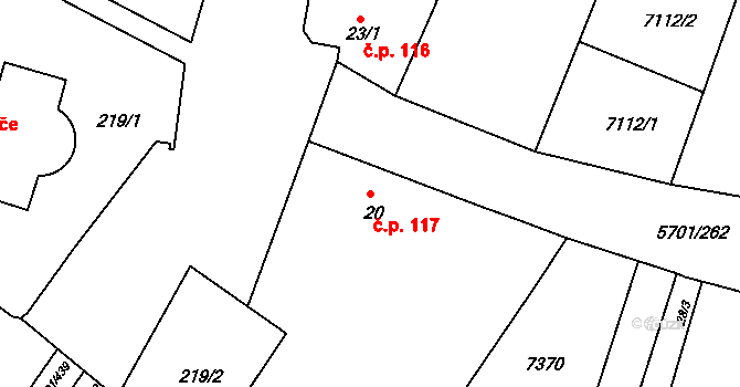 Hrádek 117 na parcele st. 20 v KÚ Hrádek u Znojma, Katastrální mapa