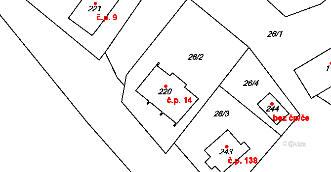 Mramotice 14, Znojmo na parcele st. 220 v KÚ Mramotice, Katastrální mapa