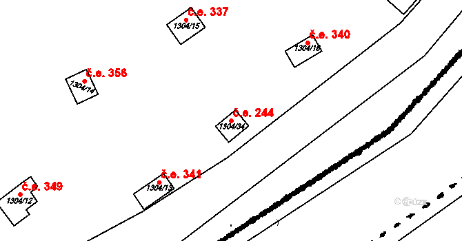 Oslnovice 244 na parcele st. 1304/34 v KÚ Oslnovice, Katastrální mapa