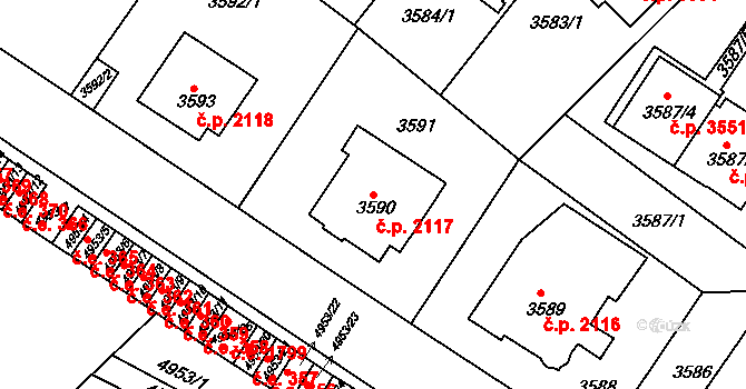 Znojmo 2117 na parcele st. 3590 v KÚ Znojmo-město, Katastrální mapa