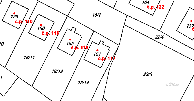 Kluky 117 na parcele st. 161 v KÚ Kluky u Čáslavi, Katastrální mapa
