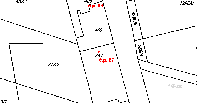 Hlízov 87 na parcele st. 241 v KÚ Hlízov, Katastrální mapa