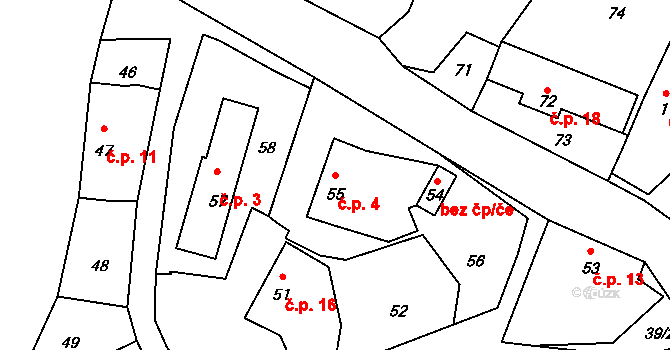 Dojetřice 4, Sázava na parcele st. 55 v KÚ Dojetřice, Katastrální mapa