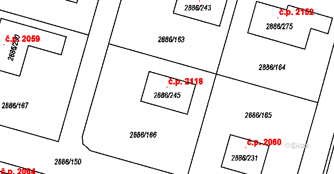 Šenov 2118 na parcele st. 2886/245 v KÚ Šenov u Ostravy, Katastrální mapa