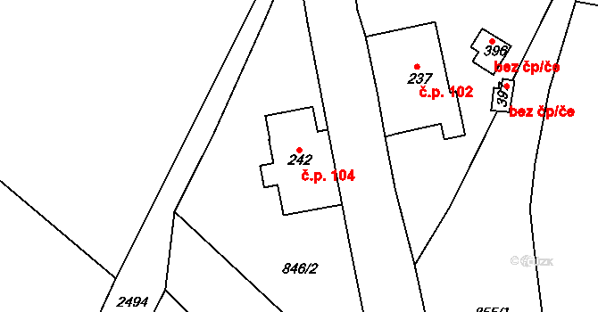 Jílové u Držkova 104 na parcele st. 242 v KÚ Jílové u Držkova, Katastrální mapa
