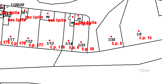 Oskořínek 18 na parcele st. 1/33 v KÚ Oskořínek, Katastrální mapa