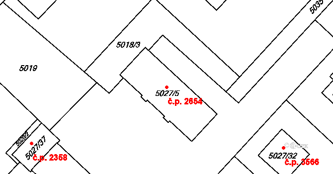 Jihlava 2654 na parcele st. 5027/5 v KÚ Jihlava, Katastrální mapa