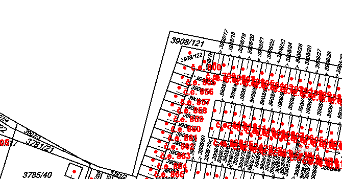 Jihlava 857 na parcele st. 3908/13 v KÚ Jihlava, Katastrální mapa