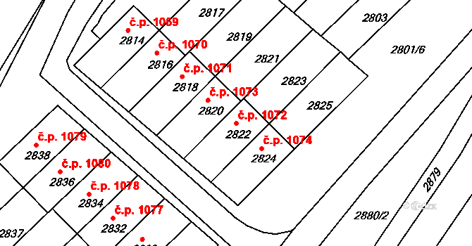 Rýmařov 1072 na parcele st. 2822 v KÚ Rýmařov, Katastrální mapa