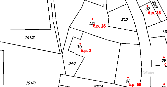 Cerhýnky 3, Cerhenice na parcele st. 3/1 v KÚ Cerhýnky, Katastrální mapa