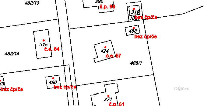 Srbín 57, Mukařov na parcele st. 424 v KÚ Srbín, Katastrální mapa
