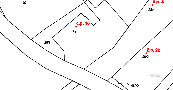 Sedlíšťka 16, Vlastibořice na parcele st. 39 v KÚ Vlastibořice, Katastrální mapa
