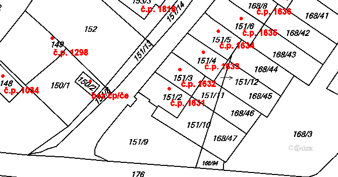 Děčín IV-Podmokly 1631, Děčín na parcele st. 151/2 v KÚ Podmokly, Katastrální mapa