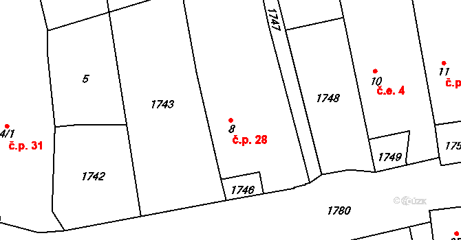 Mchov 28, Staré Sedliště na parcele st. 8 v KÚ Mchov, Katastrální mapa