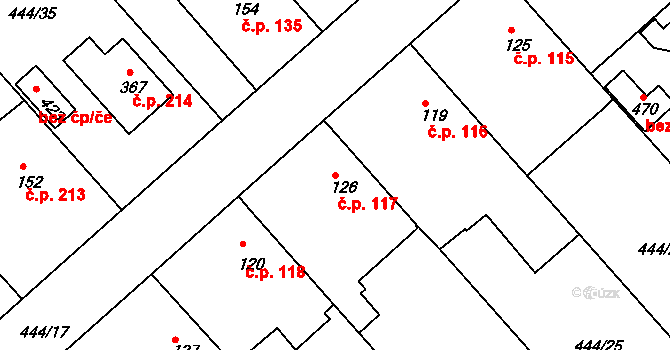 Holohlavy 117 na parcele st. 126 v KÚ Holohlavy, Katastrální mapa