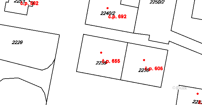 Mimoň I 655, Mimoň na parcele st. 2239 v KÚ Mimoň, Katastrální mapa