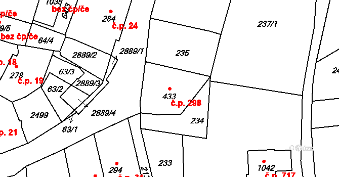Sobotka 298 na parcele st. 433 v KÚ Sobotka, Katastrální mapa