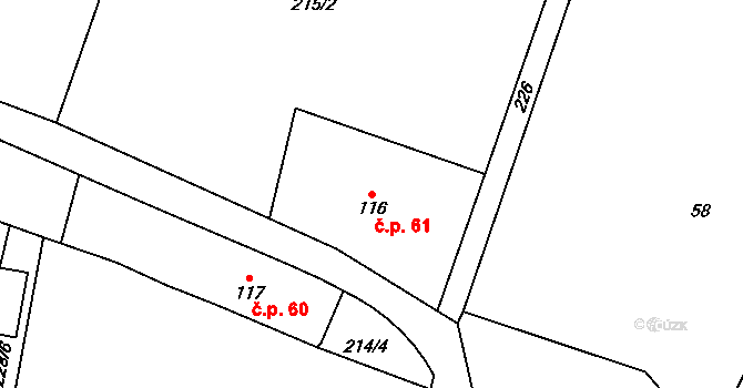 Staré Hrady 61 na parcele st. 116 v KÚ Staré Hrady, Katastrální mapa