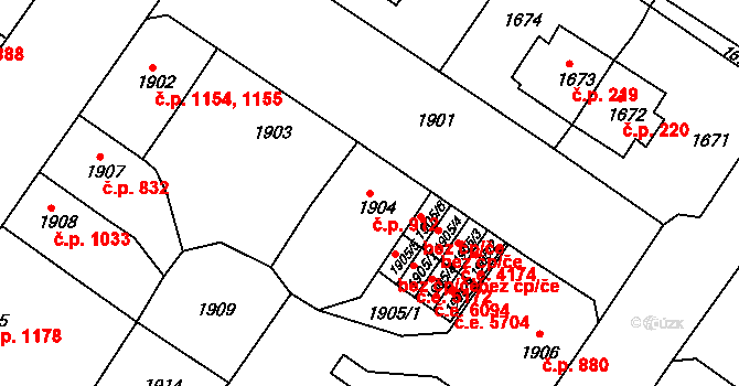 Střekov 912, Ústí nad Labem na parcele st. 1904 v KÚ Střekov, Katastrální mapa