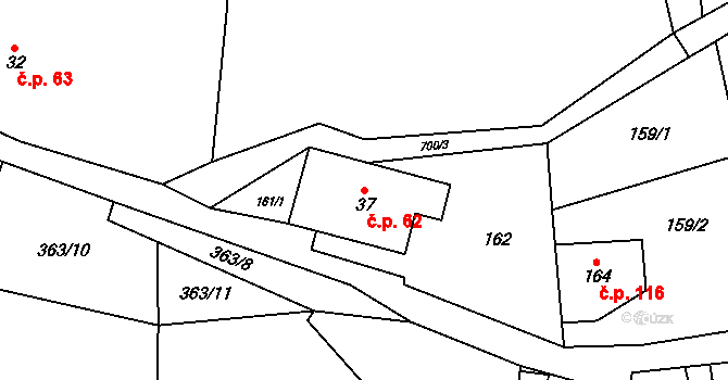 Šanov 62, Červená Voda na parcele st. 37 v KÚ Šanov u Červené Vody, Katastrální mapa
