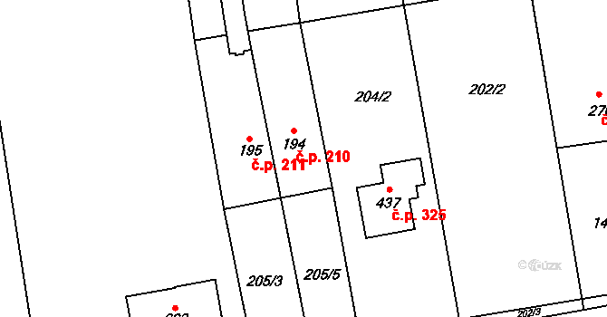 Loučeň 210 na parcele st. 194 v KÚ Loučeň, Katastrální mapa