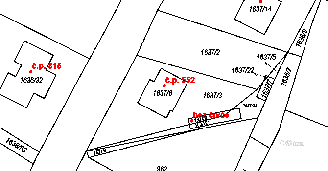 Miřetice u Klášterce nad Ohří 552, Klášterec nad Ohří na parcele st. 1637/6 v KÚ Miřetice u Klášterce nad Ohří, Katastrální mapa